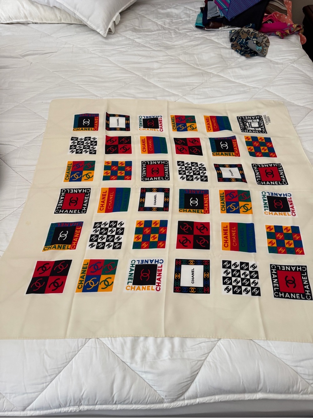 Chanel Vintage CC Logo Multicolor Silk Scarf